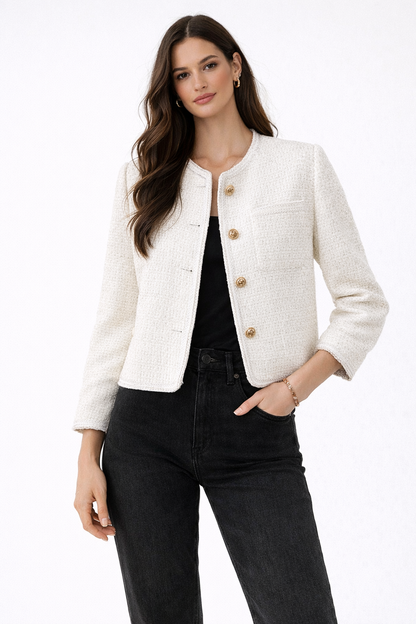 Chaqueta Corta Mujer de Tweed con Botones Cuello Redondo - Mavetta