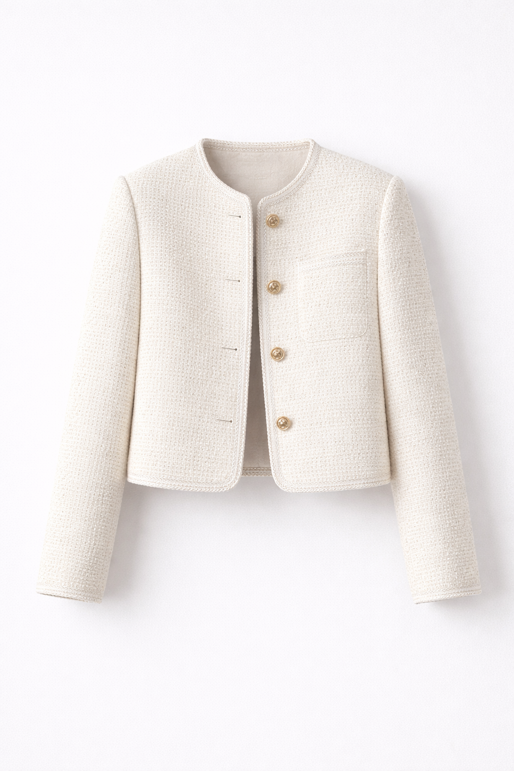 Chaqueta Corta Mujer de Tweed con Botones Cuello Redondo