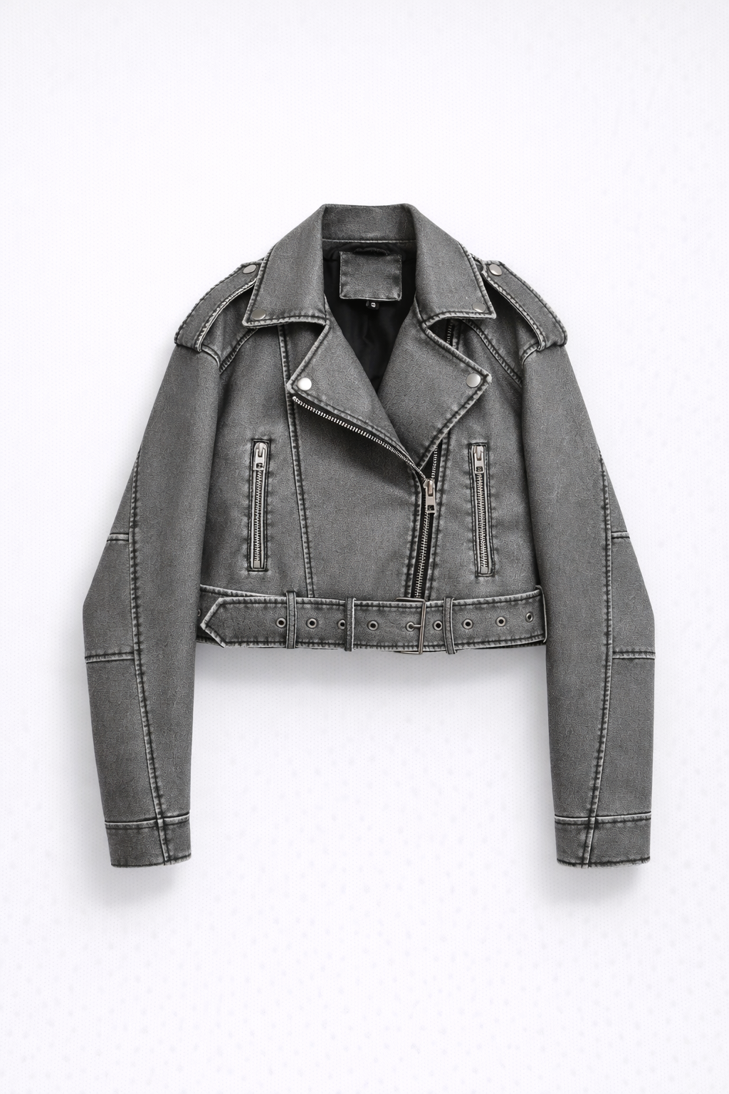 Chaqueta Biker Mujer Efecto Cuero Lavado Cremallera Asimétrica