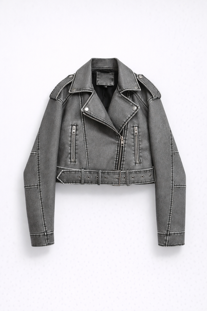 Chaqueta Biker Mujer Efecto Cuero Lavado Cremallera Asimétrica