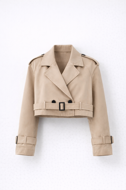 Chaqueta Trench Mujer con Solapas Clasicas y Trabillas Corto