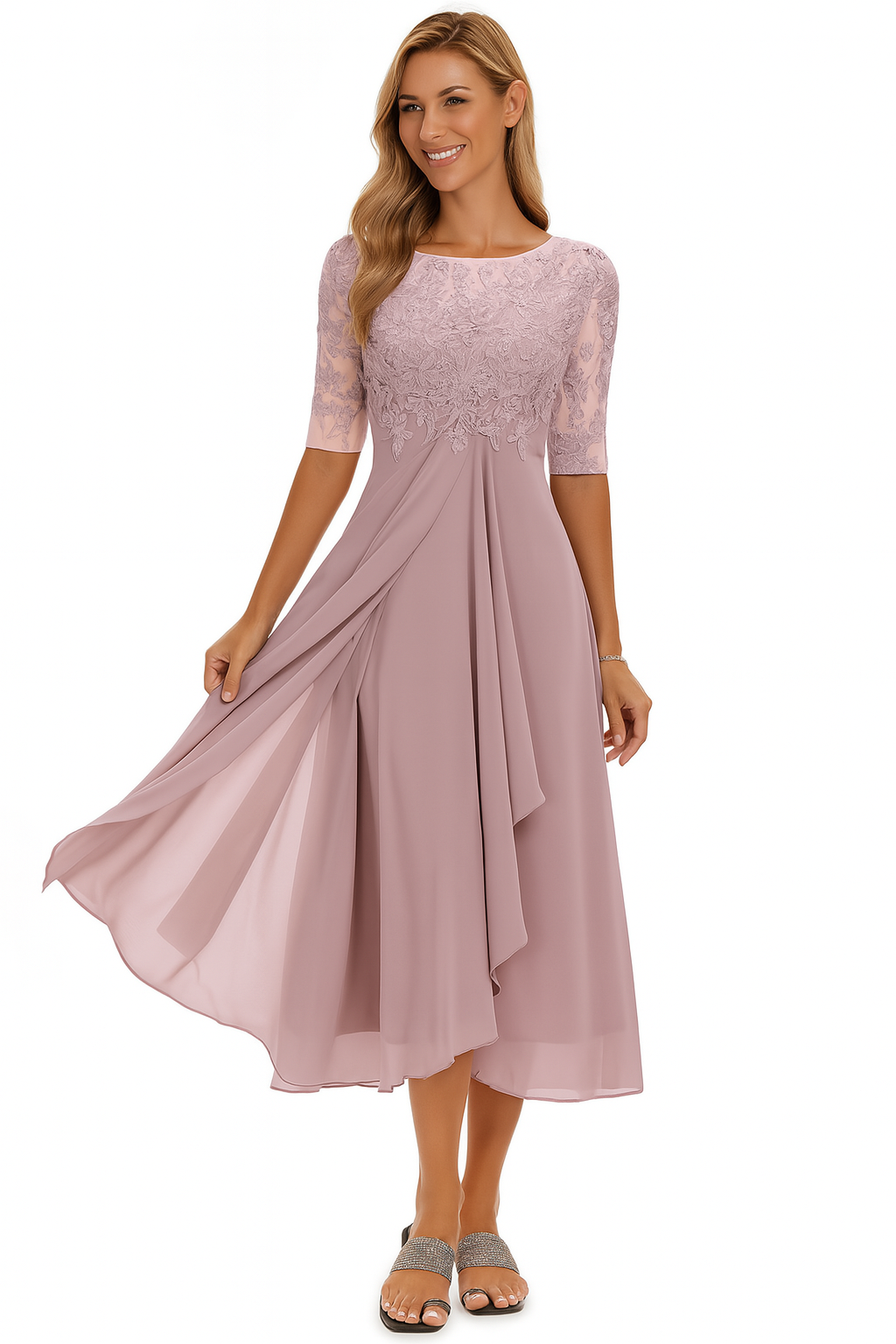 Vestido Mujer Corte en A Manga Corta