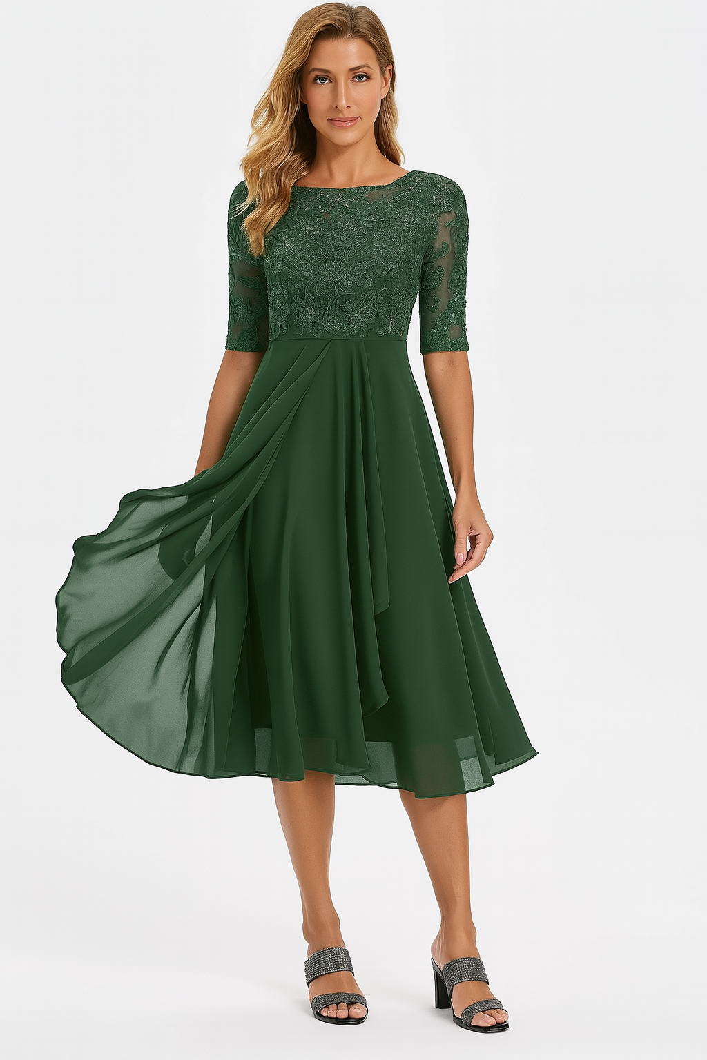 Vestido Mujer Corte en A Manga Corta