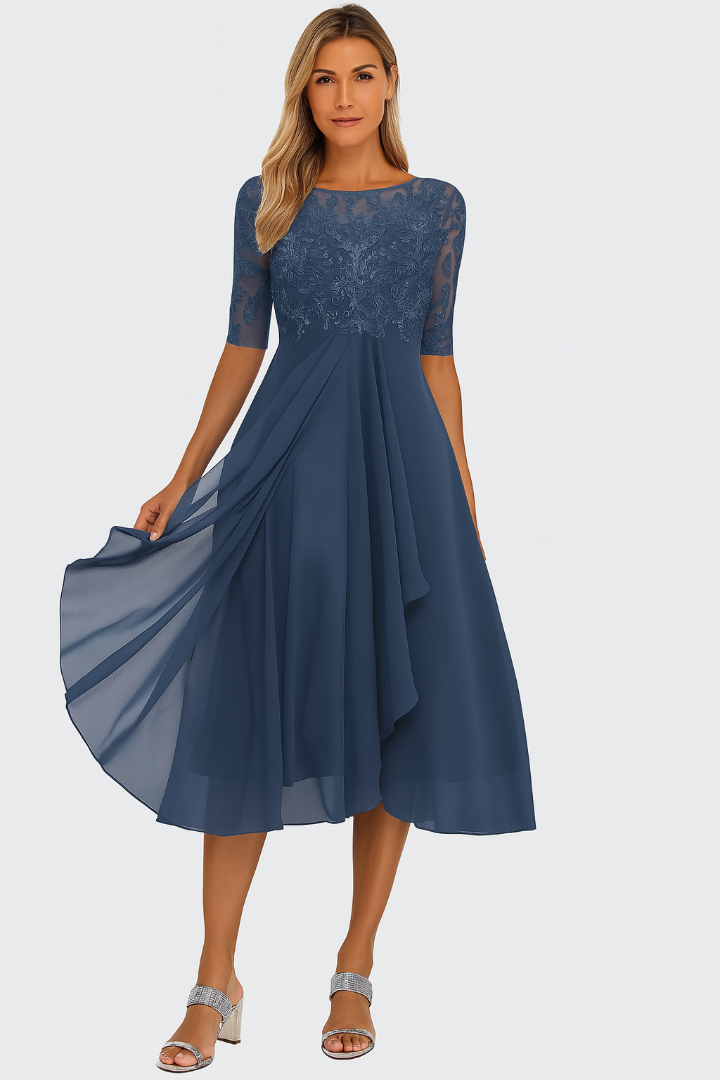Vestido Mujer Corte en A Manga Corta