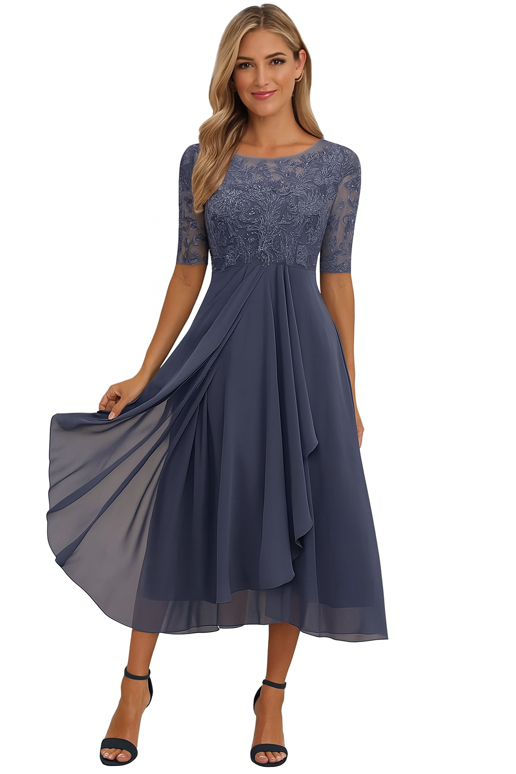 Vestido Mujer Corte en A Manga Corta