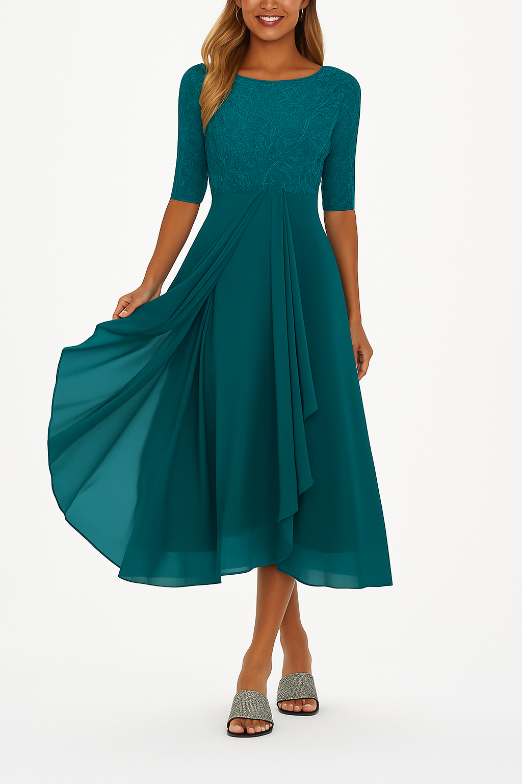 Vestido Mujer Corte en A Manga Corta