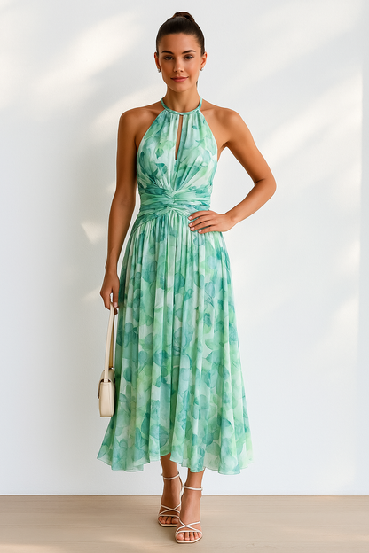 Vestido maxi mujer con pliegues y estampado floral - Mavetta