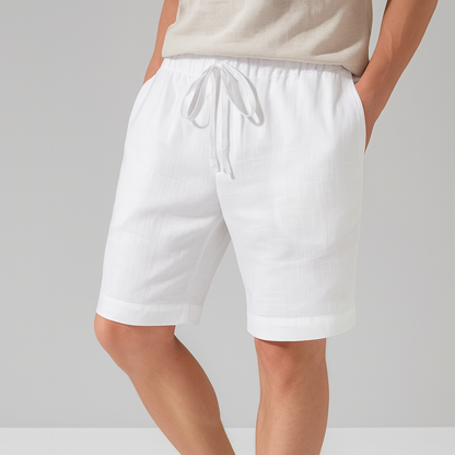 Pantalones Cortos Hombre de Lino Cordón Ajustable Bolsillos Laterales