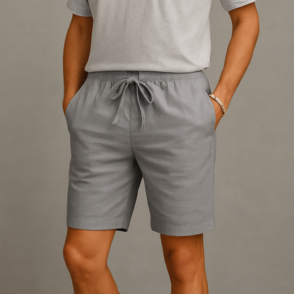 Pantalones Cortos Hombre de Lino Cordón Ajustable Bolsillos Laterales