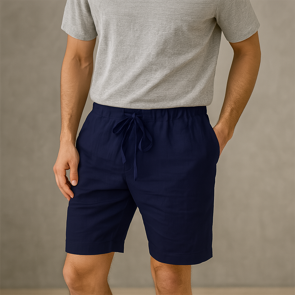 Pantalones Cortos Hombre de Lino Cordón Ajustable Bolsillos Laterales