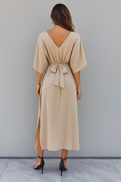 Vestido Maxi Mujer con Escote en V Abertura Lateral Suelto