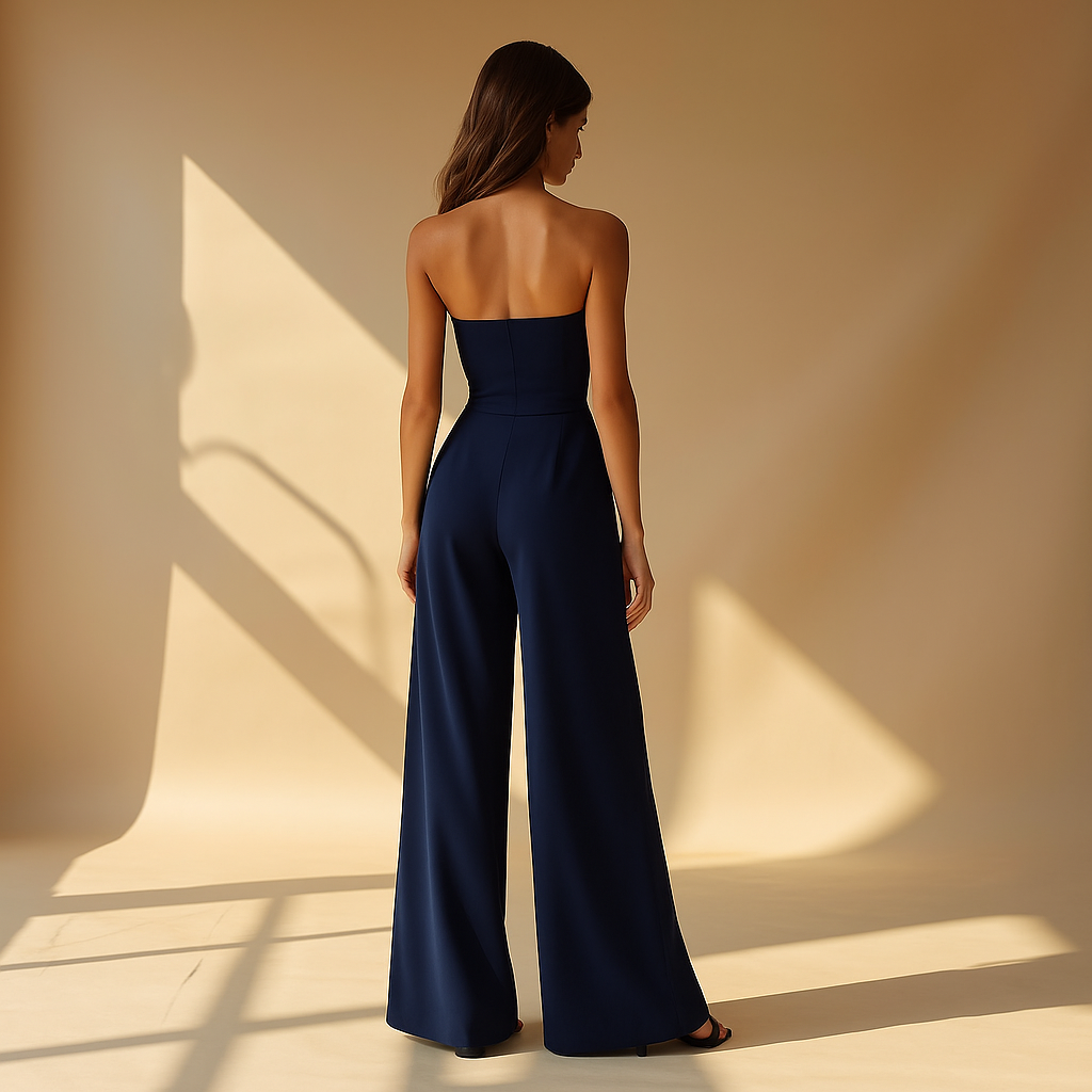 Mono Largo Mujer sin Tirantes con Diseño Corsé y Pantalón Pata Ancha