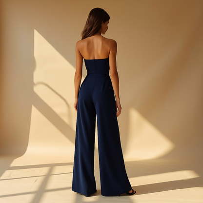 Mono Largo Mujer sin Tirantes con Diseño Corsé y Pantalón Pata Ancha