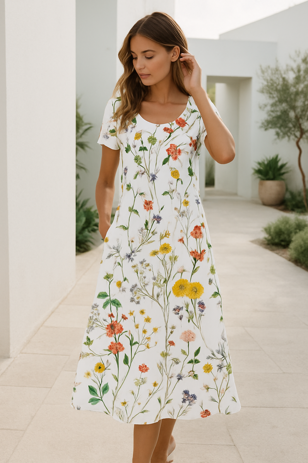 Vestido verano mujer con manga corta y estampado floral