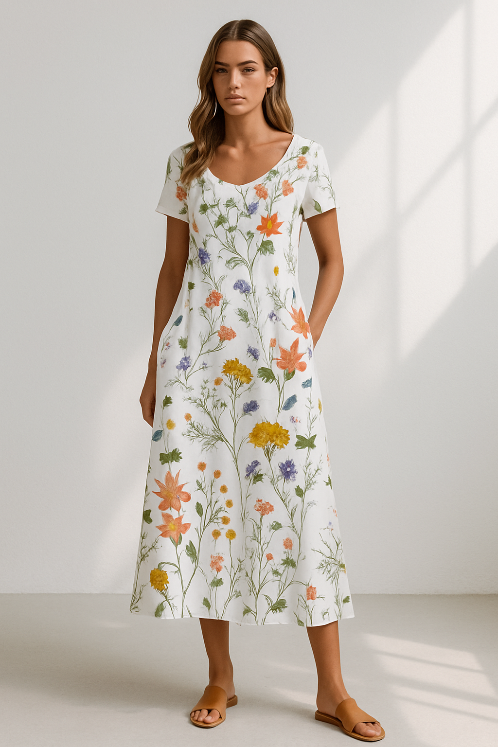 Vestido verano mujer con manga corta y estampado floral - Mavetta