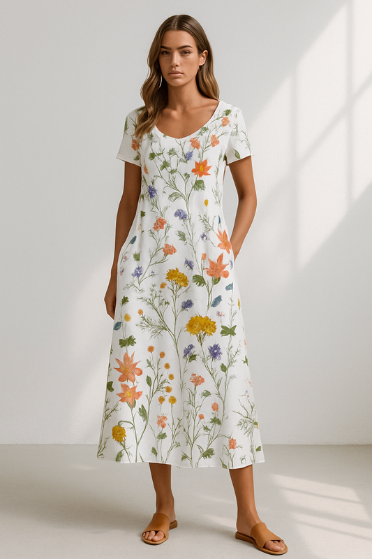 Vestido verano mujer con manga corta y estampado floral - Mavetta