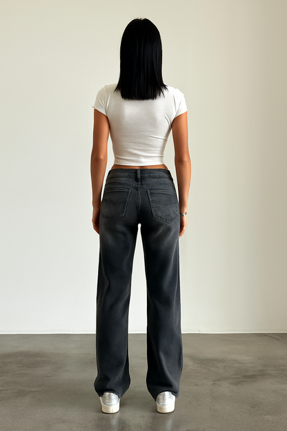 Vaqueros Mujer Denim Elástico Pierna Recta Cintura Baja