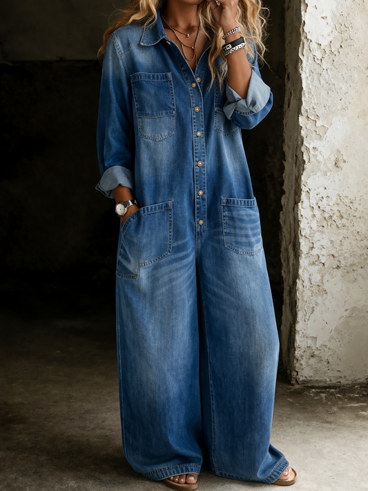 Mono largo mujer de denim con botones estilo casual - Mavetta