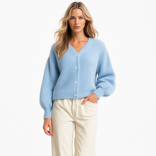 Chaqueta Punto Mujer Botones Nácar Cuello Pico - Mavetta