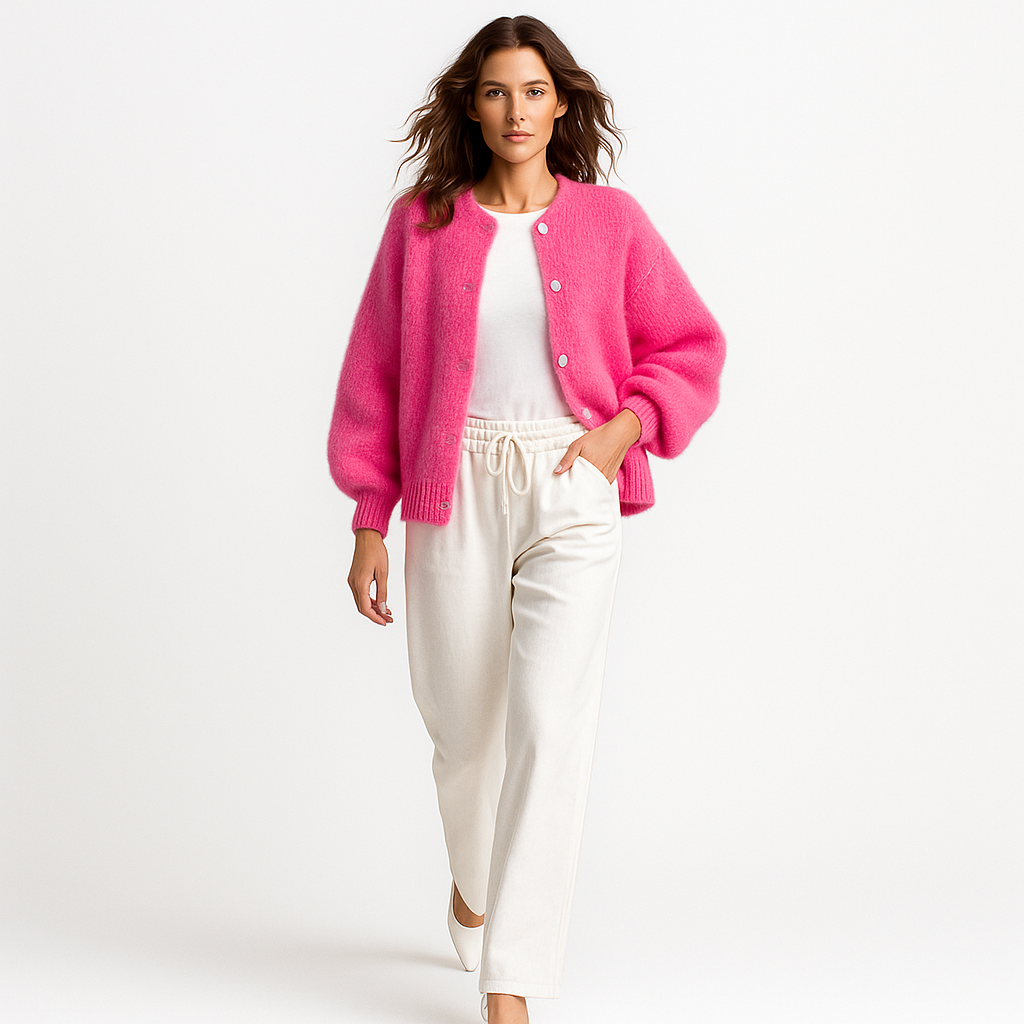 Chaqueta Punto Mujer Botones Nácar Cuello Pico