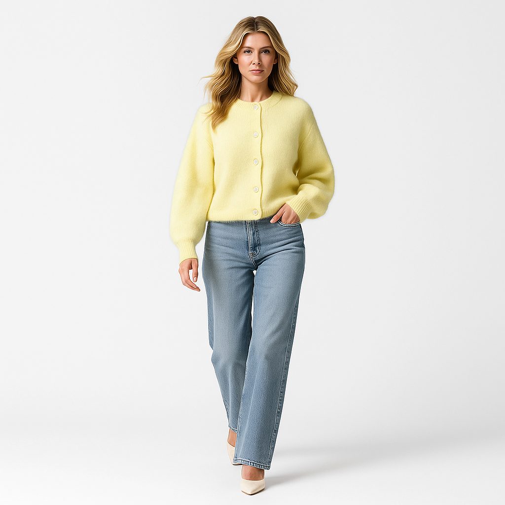 Chaqueta Punto Mujer Botones Nácar Cuello Pico