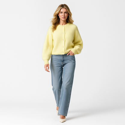 Chaqueta Punto Mujer Botones Nácar Cuello Pico