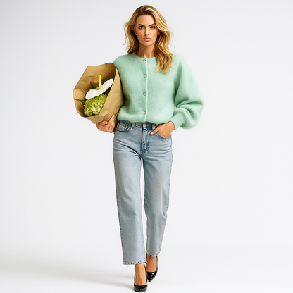 Chaqueta Punto Mujer Botones Nácar Cuello Pico