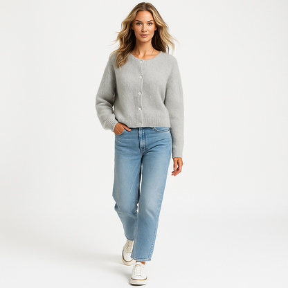 Chaqueta Punto Mujer Botones Nácar Cuello Pico