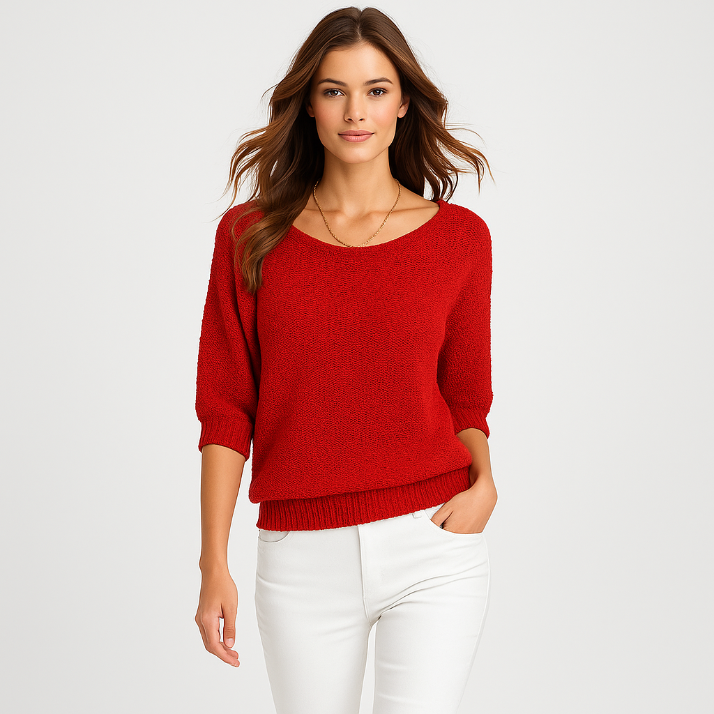 Jersey Mujer de Punto Cuello Redondo Manga Francesa
