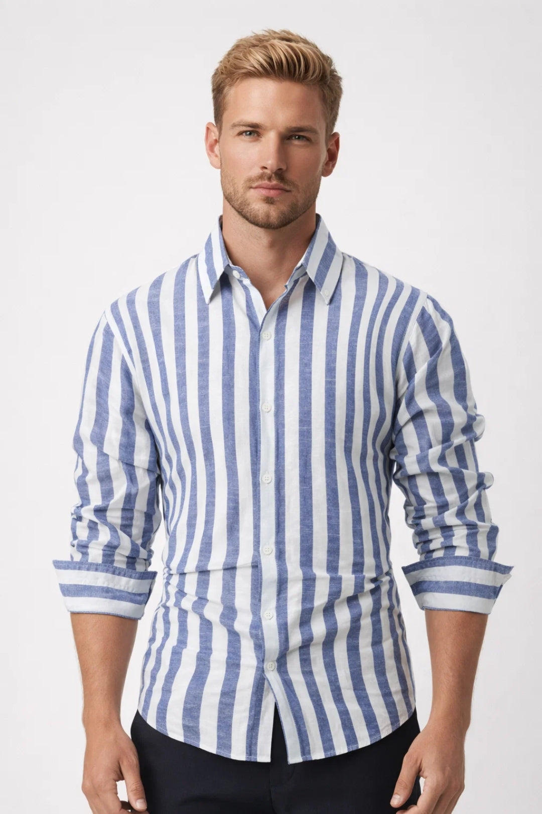 Camisa hombre broadcloth poliéster manga larga botones - Mavetta