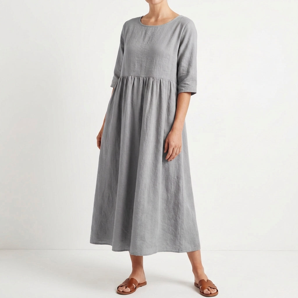 Vestido Midi Mujer Holgado Manga Media