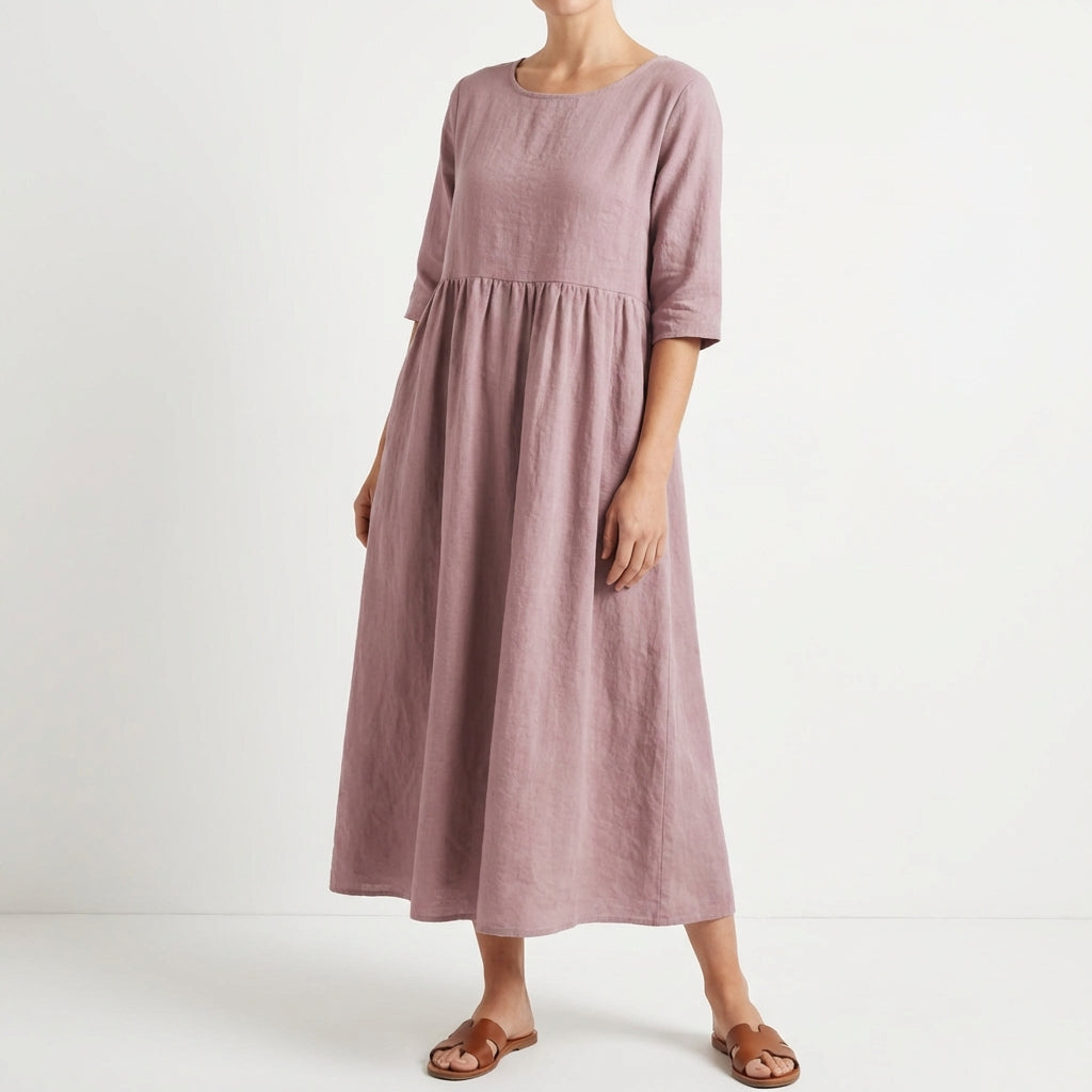 Vestido Midi Mujer Holgado Manga Media