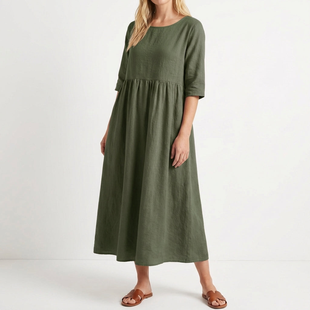 Vestido Midi Mujer Holgado Manga Media