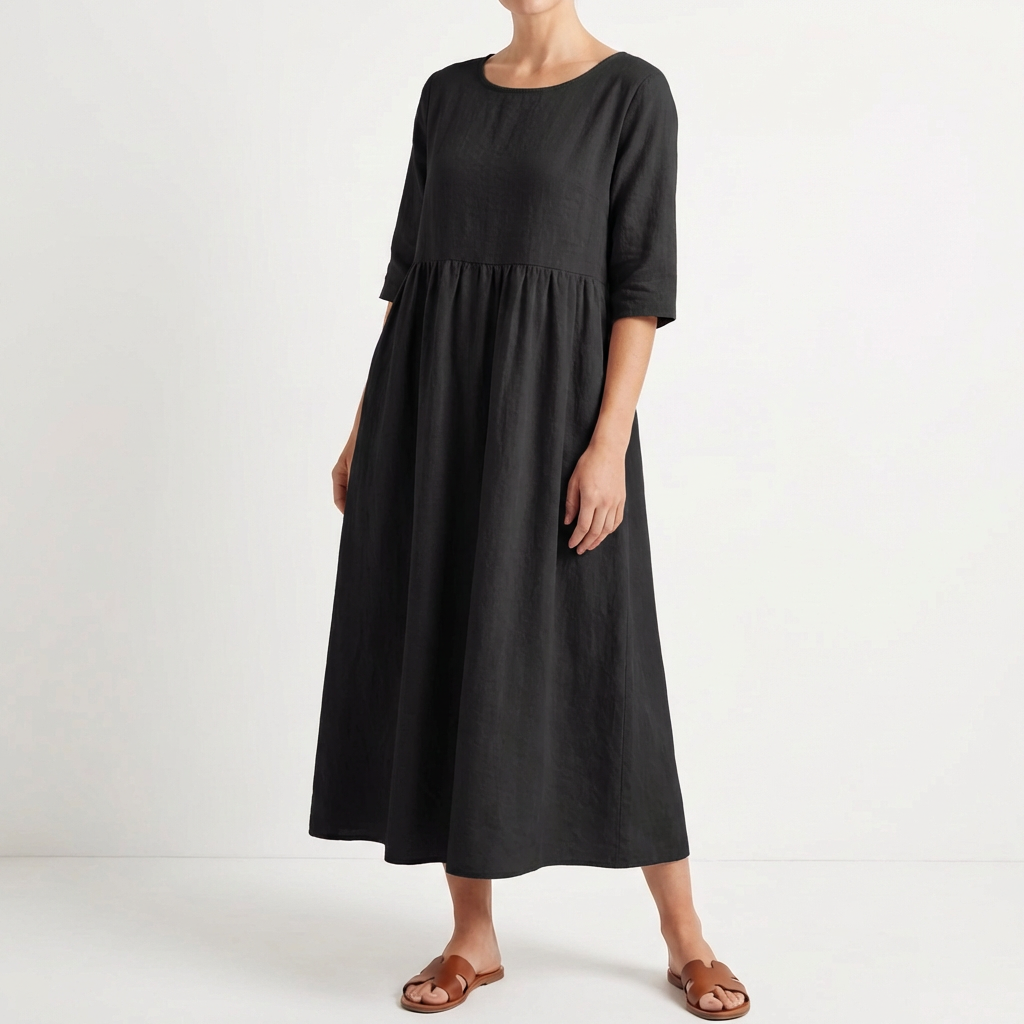Vestido Midi Mujer Holgado Manga Media