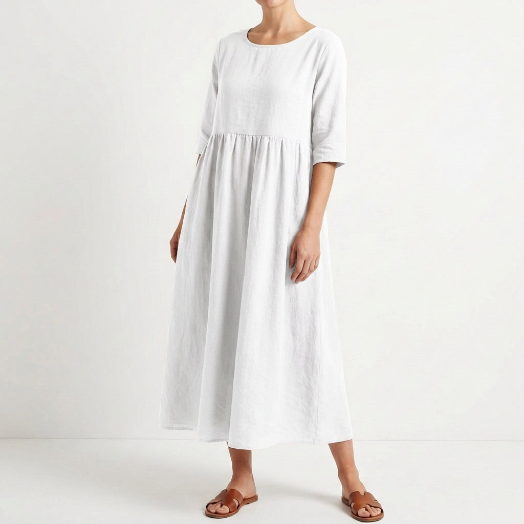 Vestido Midi Mujer Holgado Manga Media