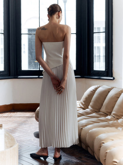 Vestido Largo Mujer Plisado Abertura Lateral