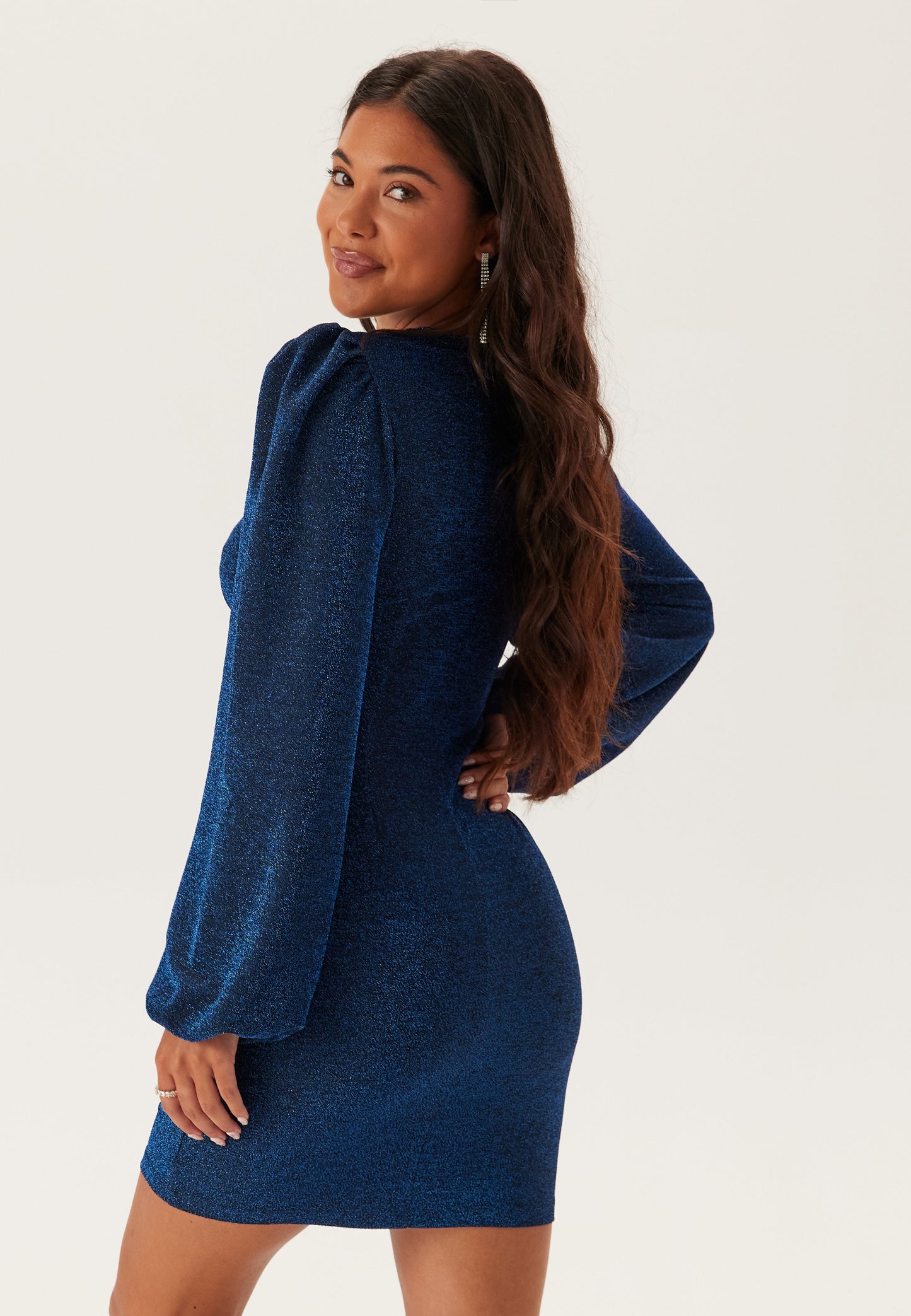 Vestido Minivestido Mujer con Purpurina Ajustado y Mangas Largas