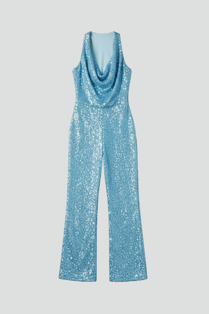 Mono Mujer Texturizado Pierna Ancha Cuello Halter