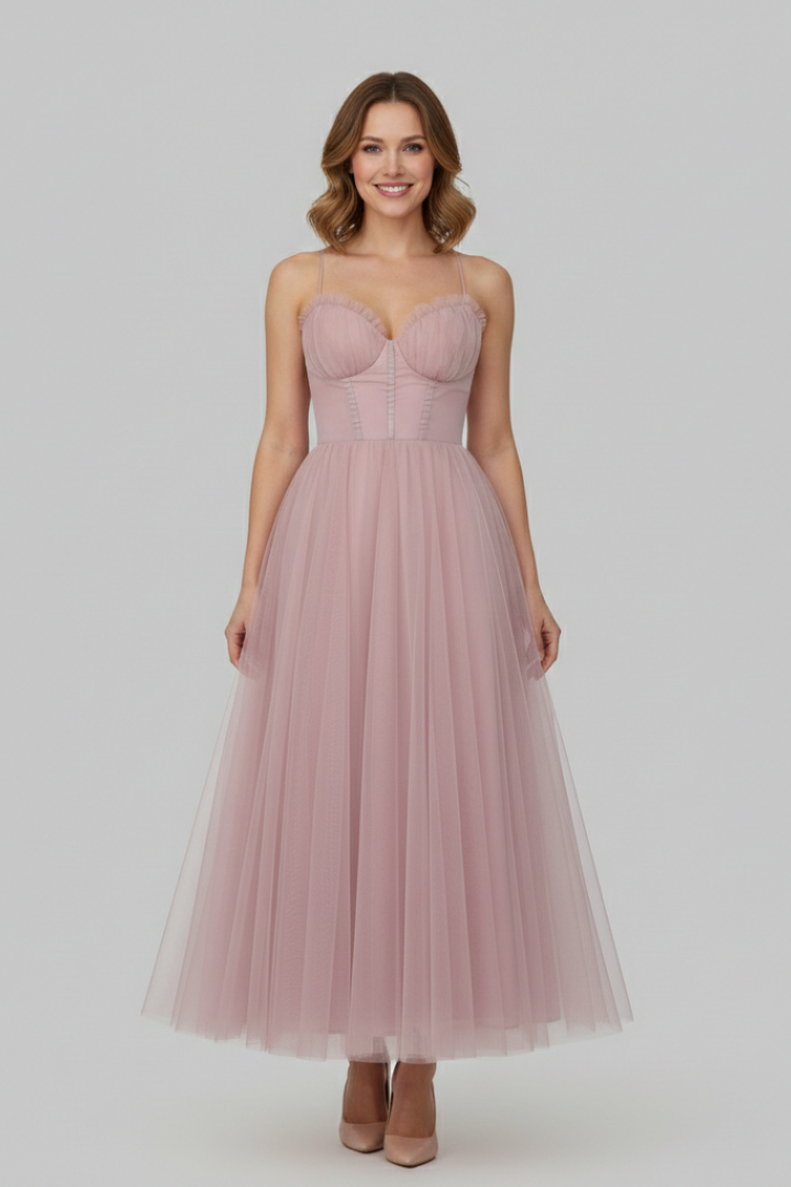 Vestido Largo Mujer de Tul Sin Tirantes Elegante - Mavetta