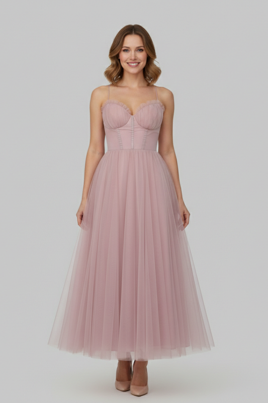 Vestido Largo Mujer de Tul Sin Tirantes Elegante - Mavetta