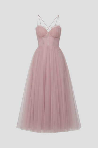 Vestido Largo Mujer de Tul Sin Tirantes Elegante