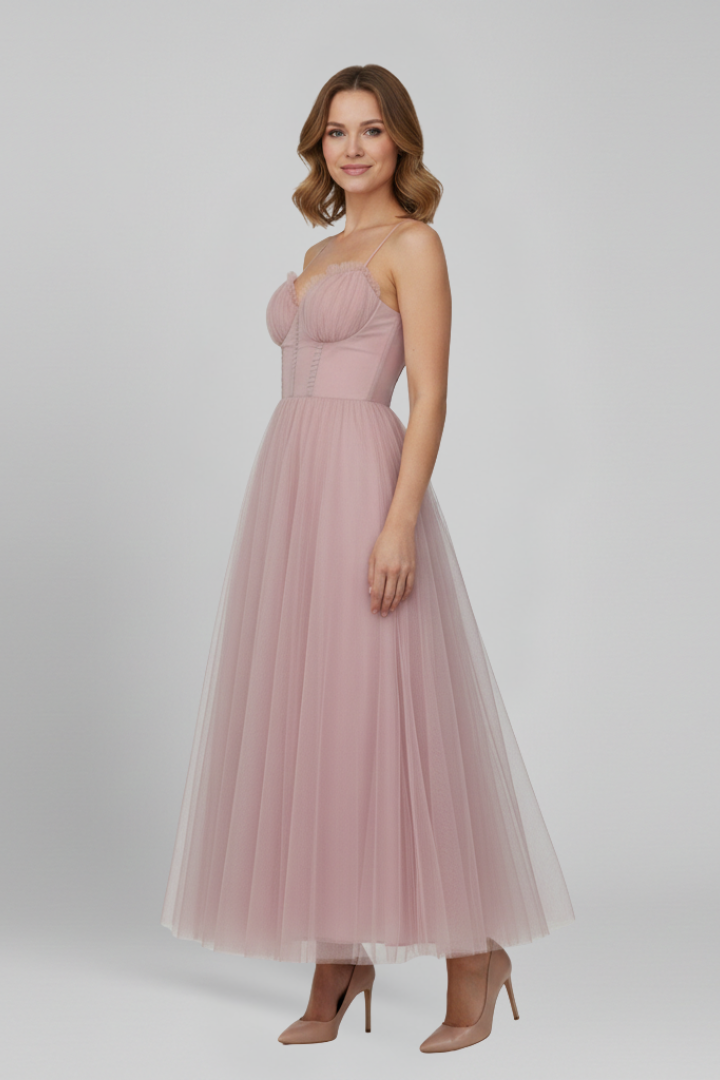 Vestido Largo Mujer de Tul Sin Tirantes Elegante