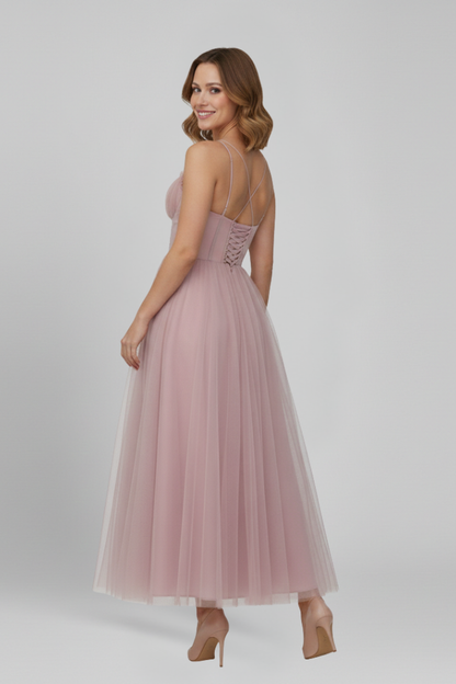 Vestido Largo Mujer de Tul Sin Tirantes Elegante