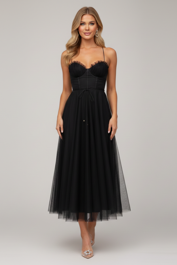 Vestido Largo Mujer de Tul Sin Tirantes Elegante