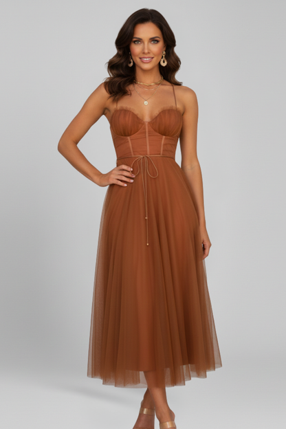 Vestido Largo Mujer de Tul Sin Tirantes Elegante