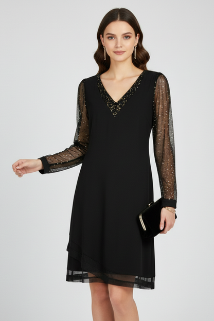 Vestido Cóctel Mujer Lentejuelas Cuello en V