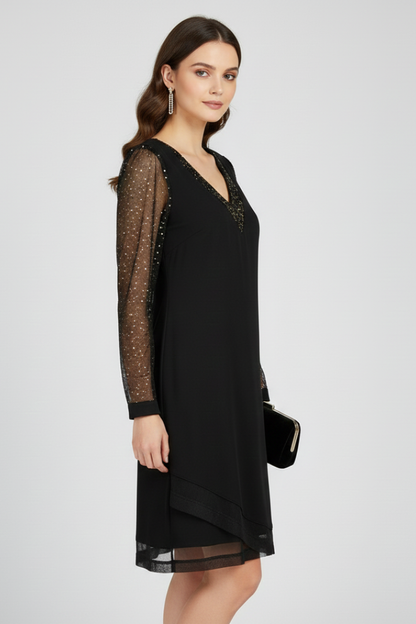 Vestido Cóctel Mujer Lentejuelas Cuello en V