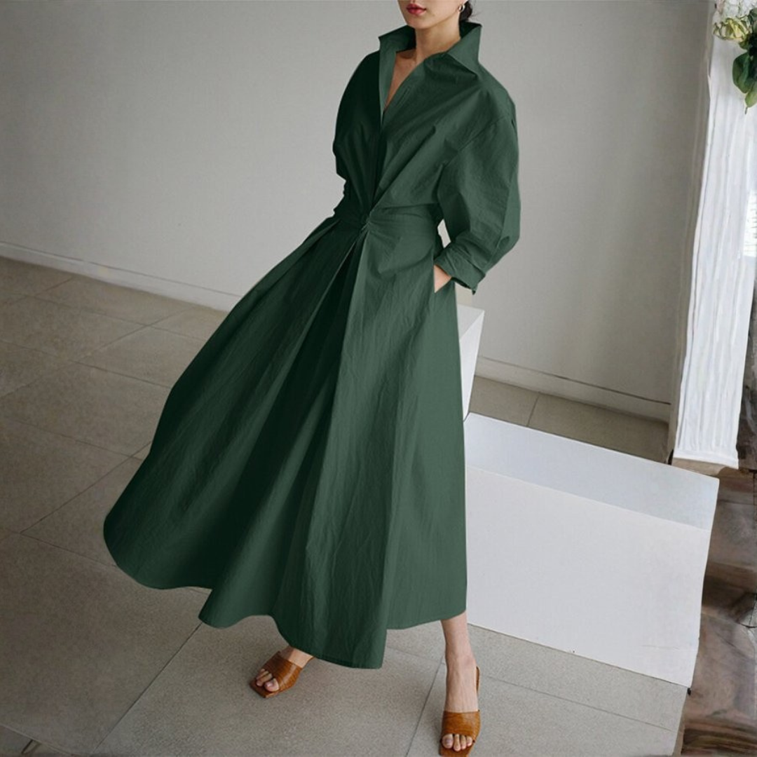 Vestido Camisero Mujer Cintura Marcada Falda Amplia Midi