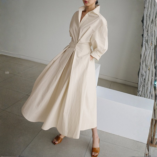 Vestido Camisero Mujer Cintura Marcada Falda Amplia Midi - Mavetta