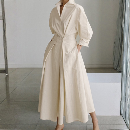 Vestido Camisero Mujer Cintura Marcada Falda Amplia Midi